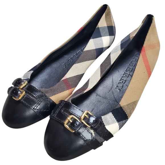 Burberry Flats Avonwick Nova Check Canvas Leather Buckle Detail - Size 7 - Picture 8 of 9